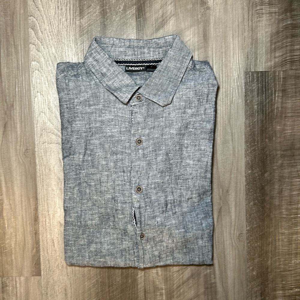 Livergy Linen Blend Short Sleeve Button Down - Medium